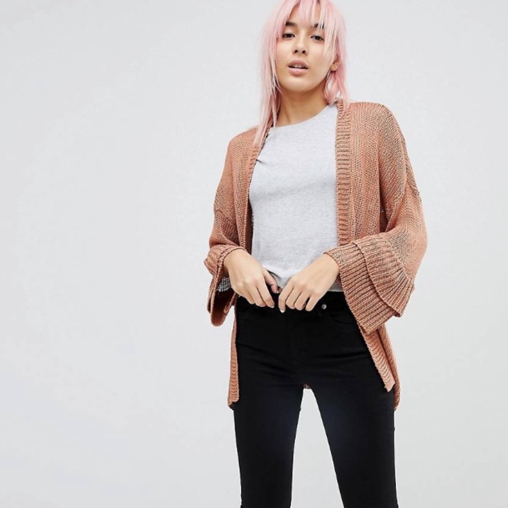 Brave Soul Frill Sleeve Cardigan in Chenille